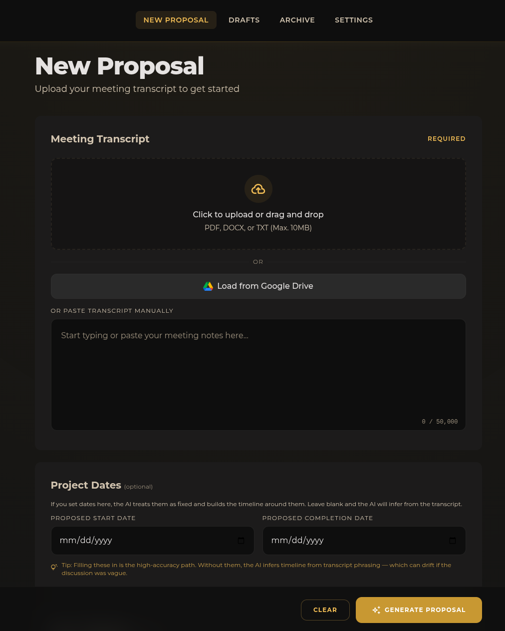Lumos proposal generator interface